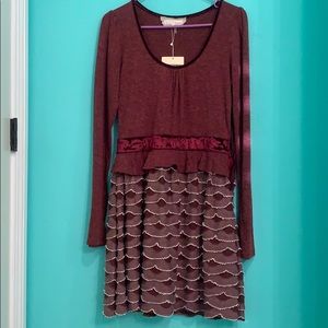 A’reve Wine Red Long Sleeve Dress Size M